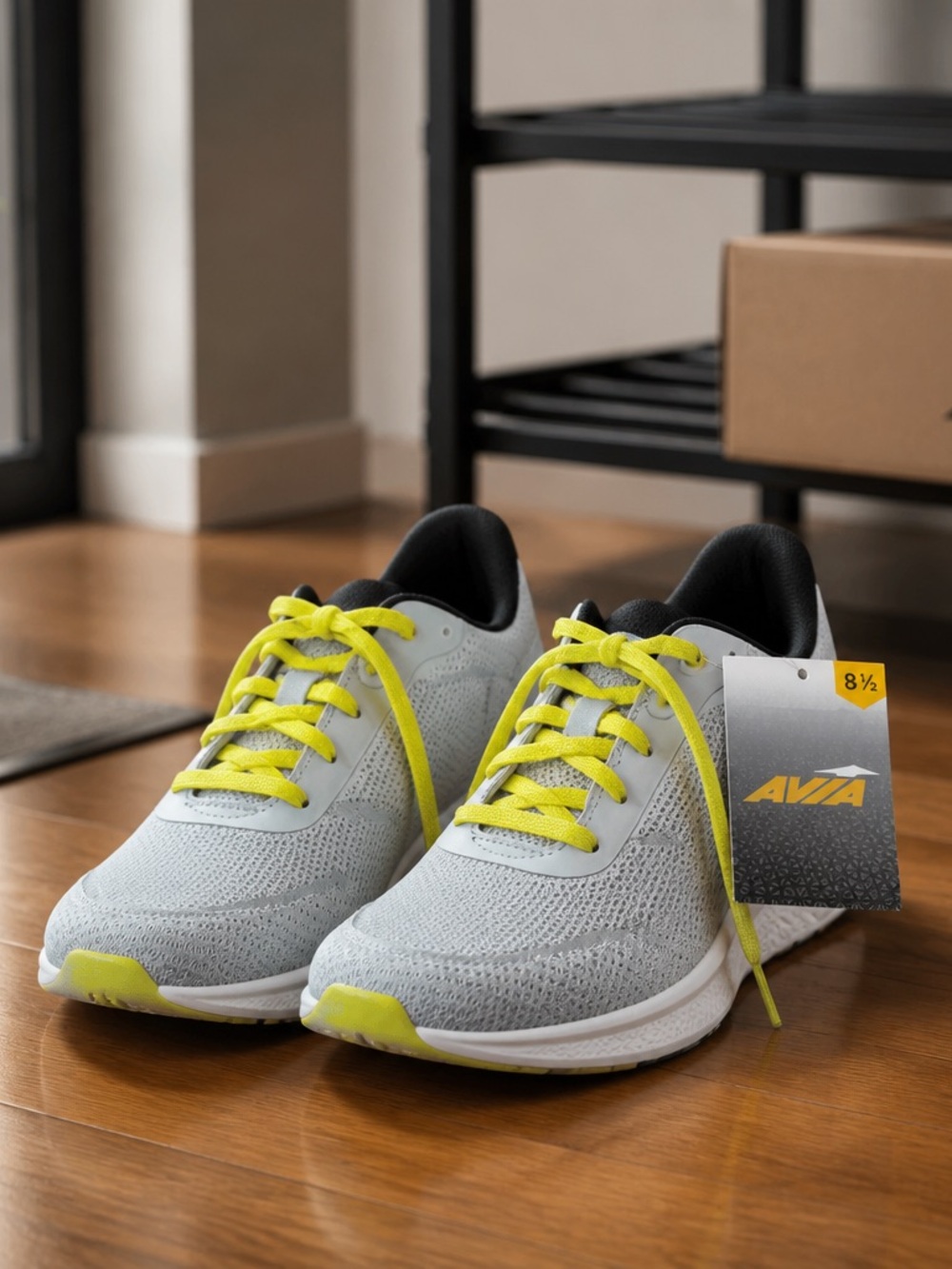 Avia Light Gray Sneakers with Neon Yellow Laces